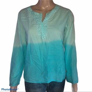 MLNY ombré split collar top